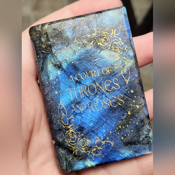 Hand Crafted Other - ACOTAR Labradorite Crystal Gemstone Book Carving Booktok A Court of Thorns Roses